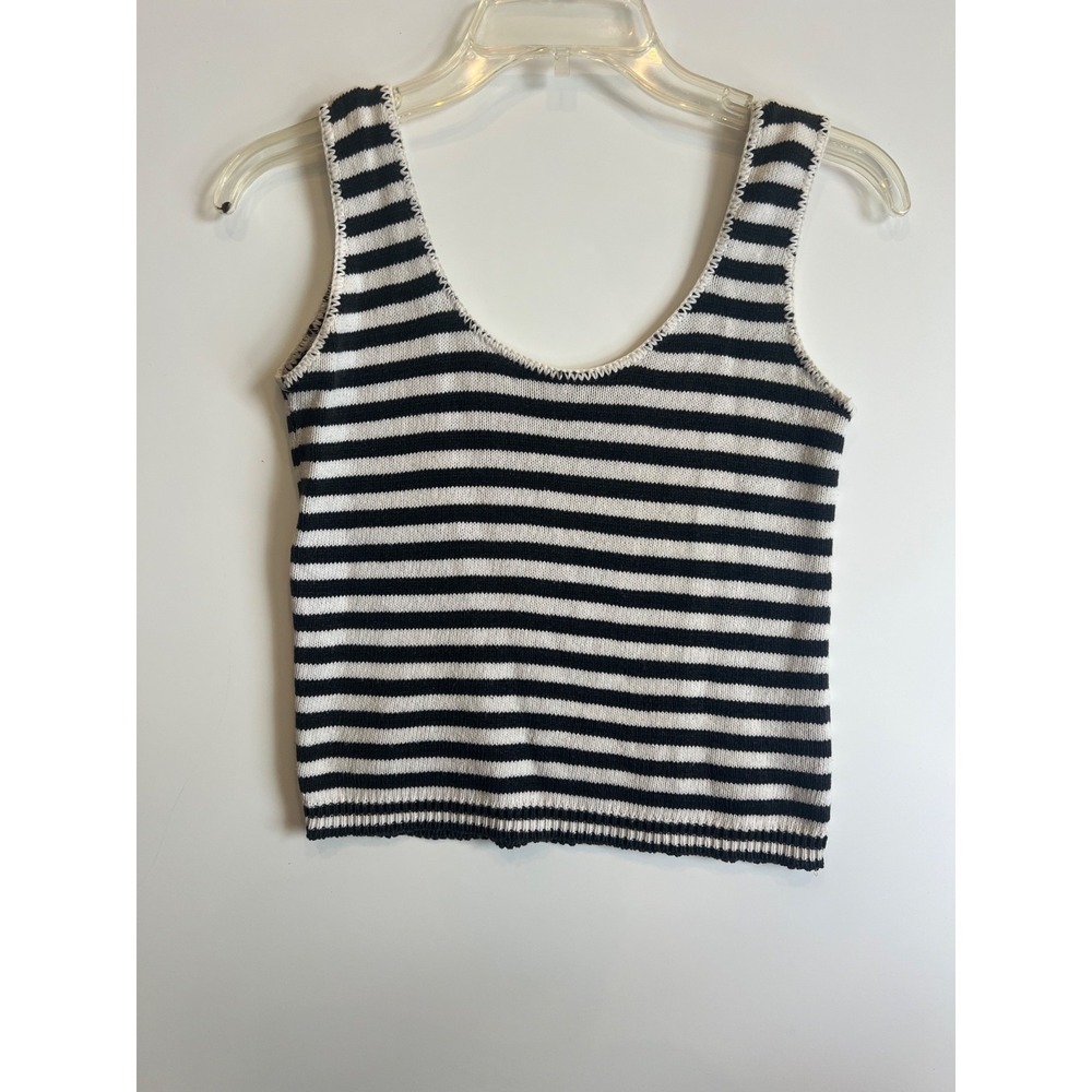 Women's Black White Striped Knit‎ Sweater Tank Top Size 4 Sleeveless Stretch